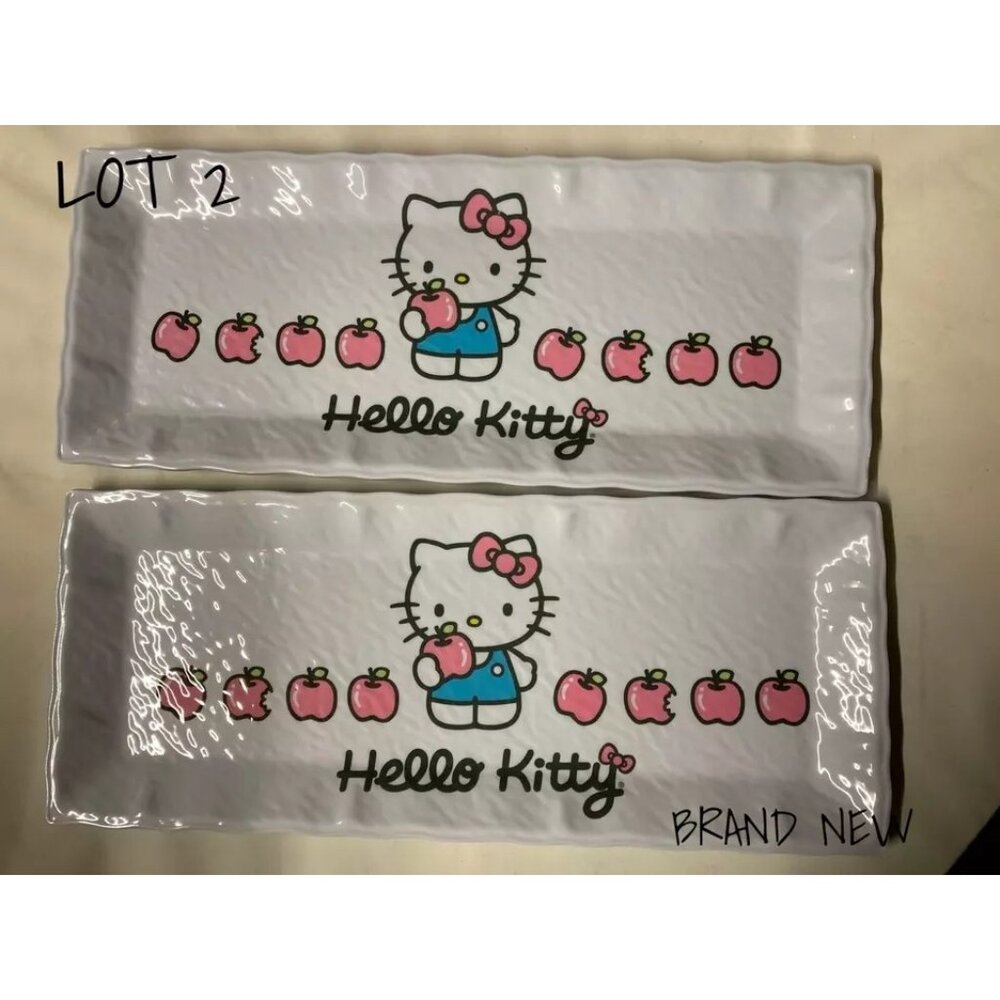 Set of 2 Sanrio Hello Kitty Melamine Serving Platters - Pink Apples Design New